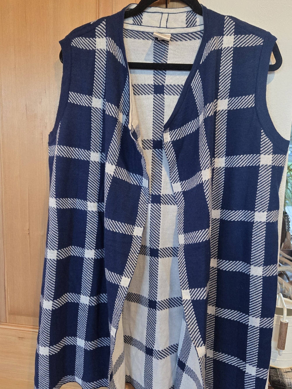 Blair Navy and White Plaid Sleeveless Open-Front Vest